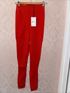 Nike Women’s Bright Red Ribbed Leggings by Riccardo Tisci